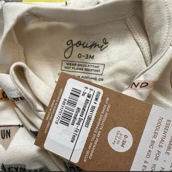 NWT Goumi Kids Affirmations Baby Footie SZ 0-3 mo Bamboo Sleeper Zippy White - Picture 3 of 3
